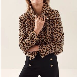 Anne Taylor animal print petite moto jacket NWOT